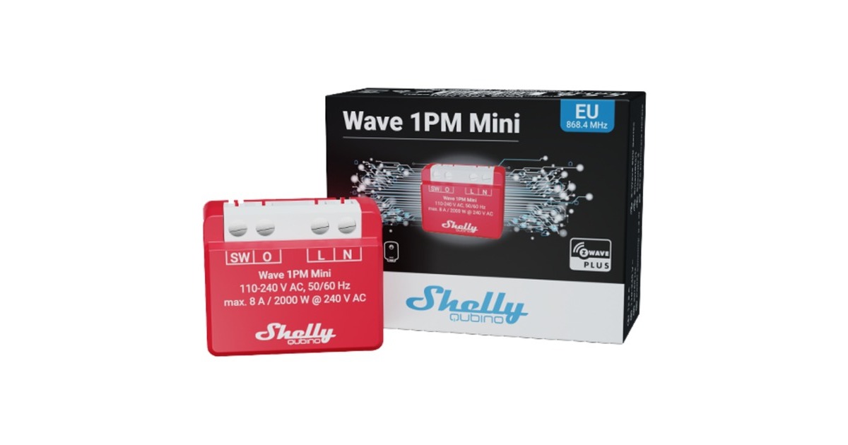 ShellyQubino Wave 1PM Mini relais  (Rood/wit, 1-kanaals, Z-Wave)