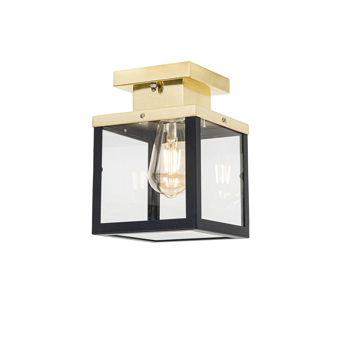 Industriële buiten plafondlamp zwart met goud - Rotterdam