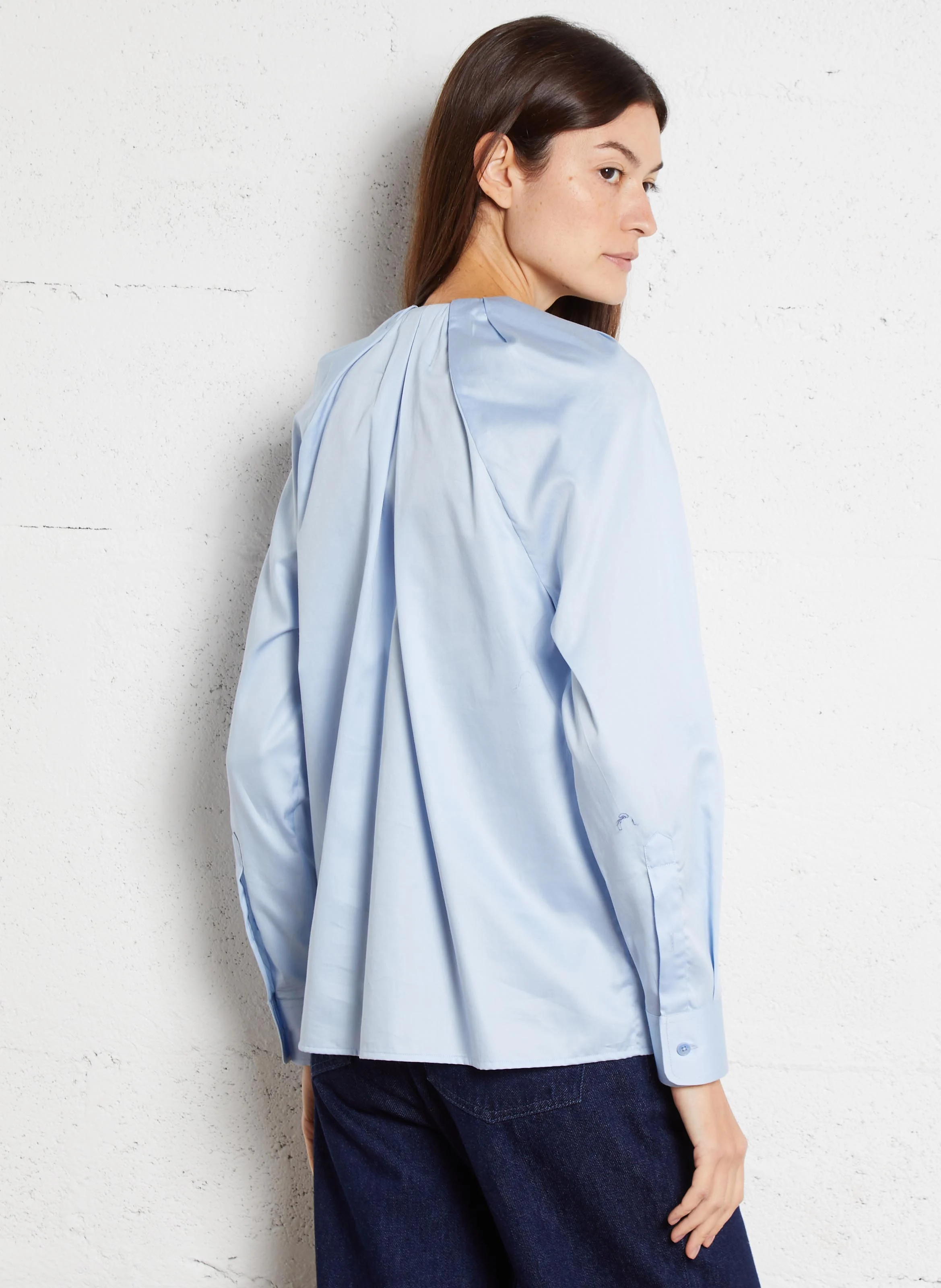 TOM - Blouse col V ample en coton | Bleu