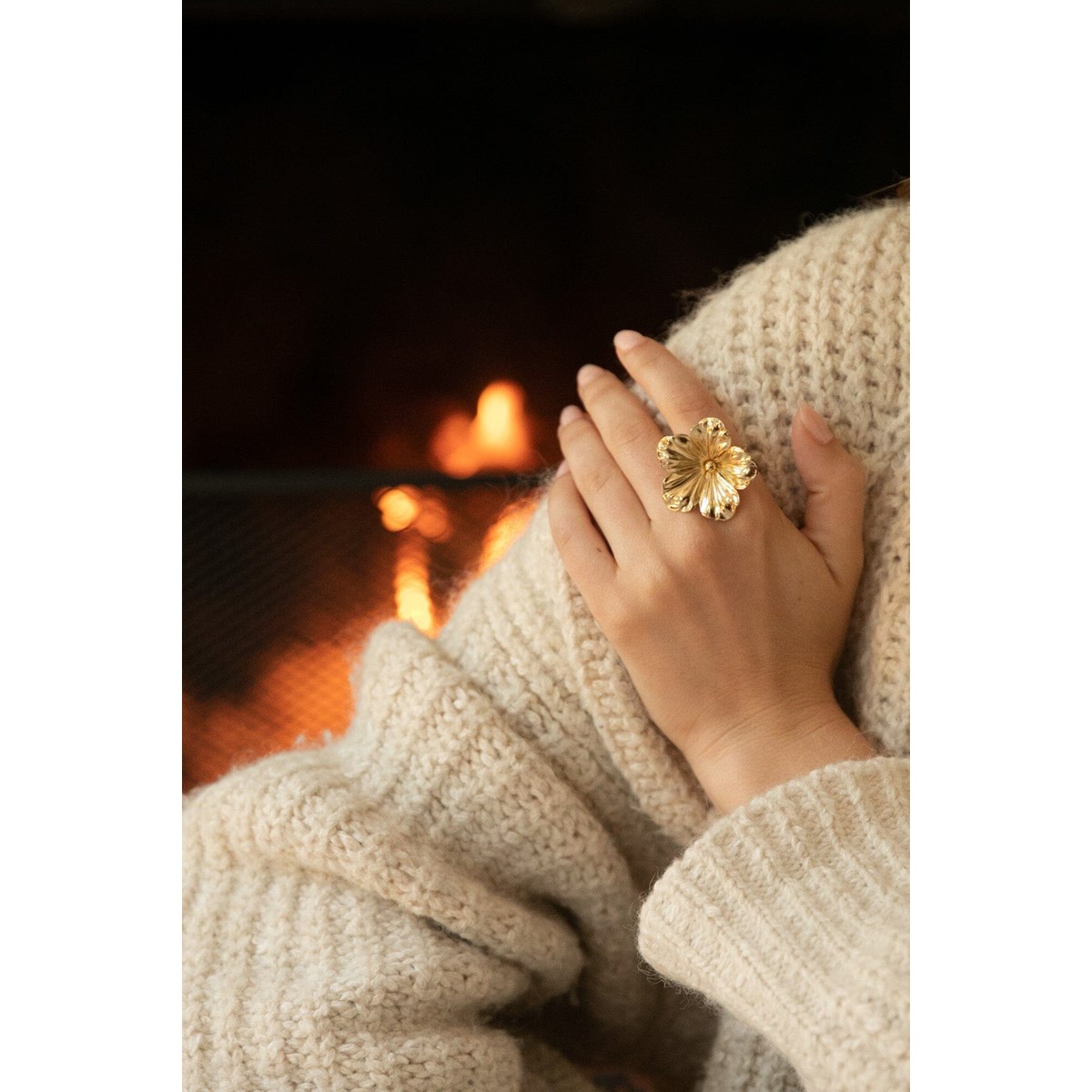 maxi bague fleur plaqué argent - GAÏA
