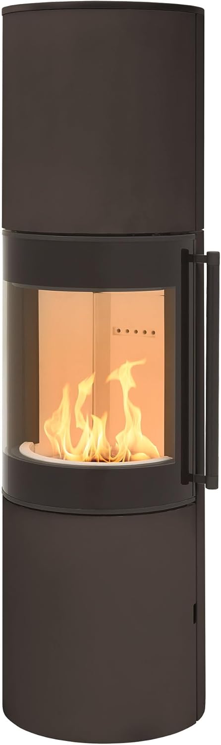 H&M Germany MONO 3.0 XL runder Kamin-Ofen in Stahl Braun moderne 160° Sichtscheibe Reeling-Griff Holz-Fach mit separater Tür 7kw 164cm Höhe innovatives Design