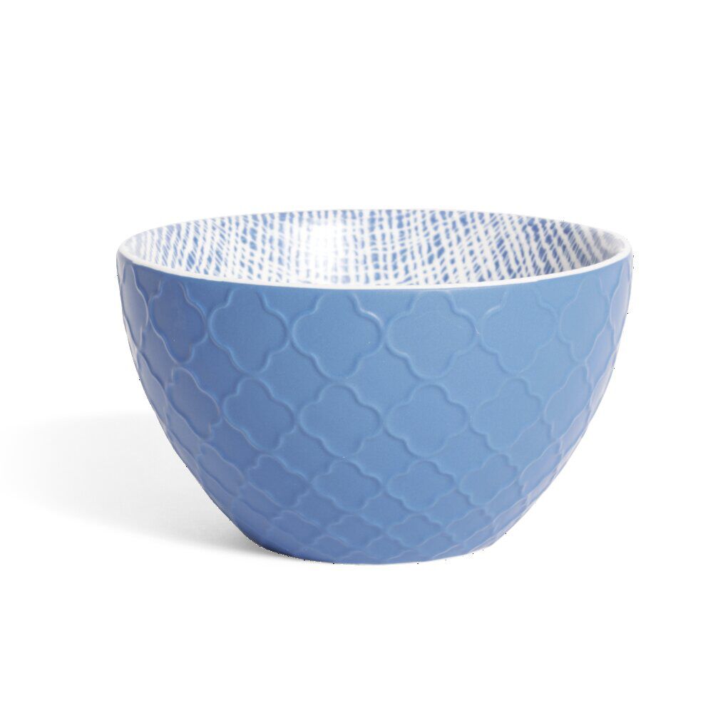 Coupelle porcelaine motif tissé blanc et bleu  Ø13xH7,2cm