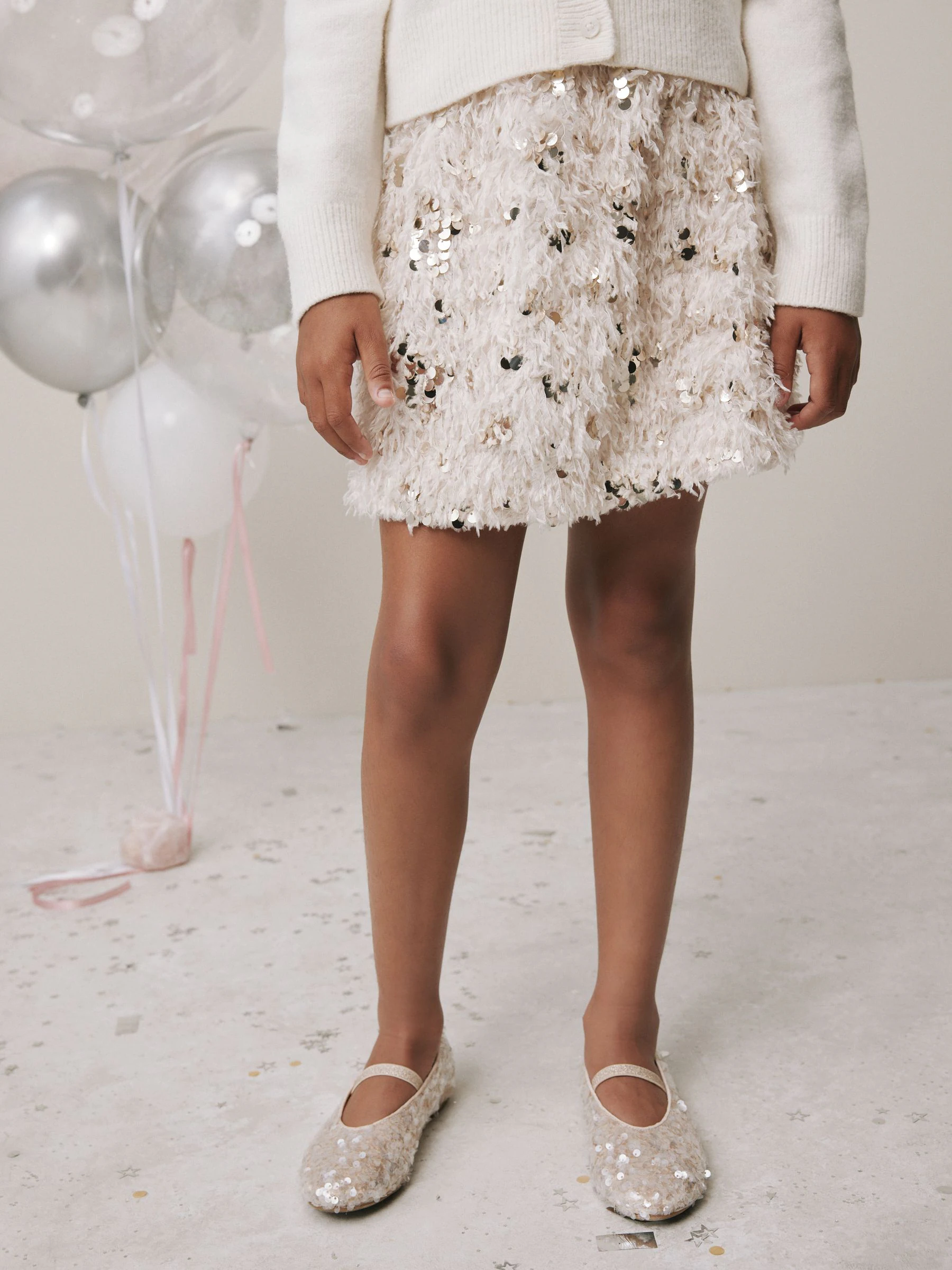 Cream Fluffy Sequin - Rok (3-16jr)