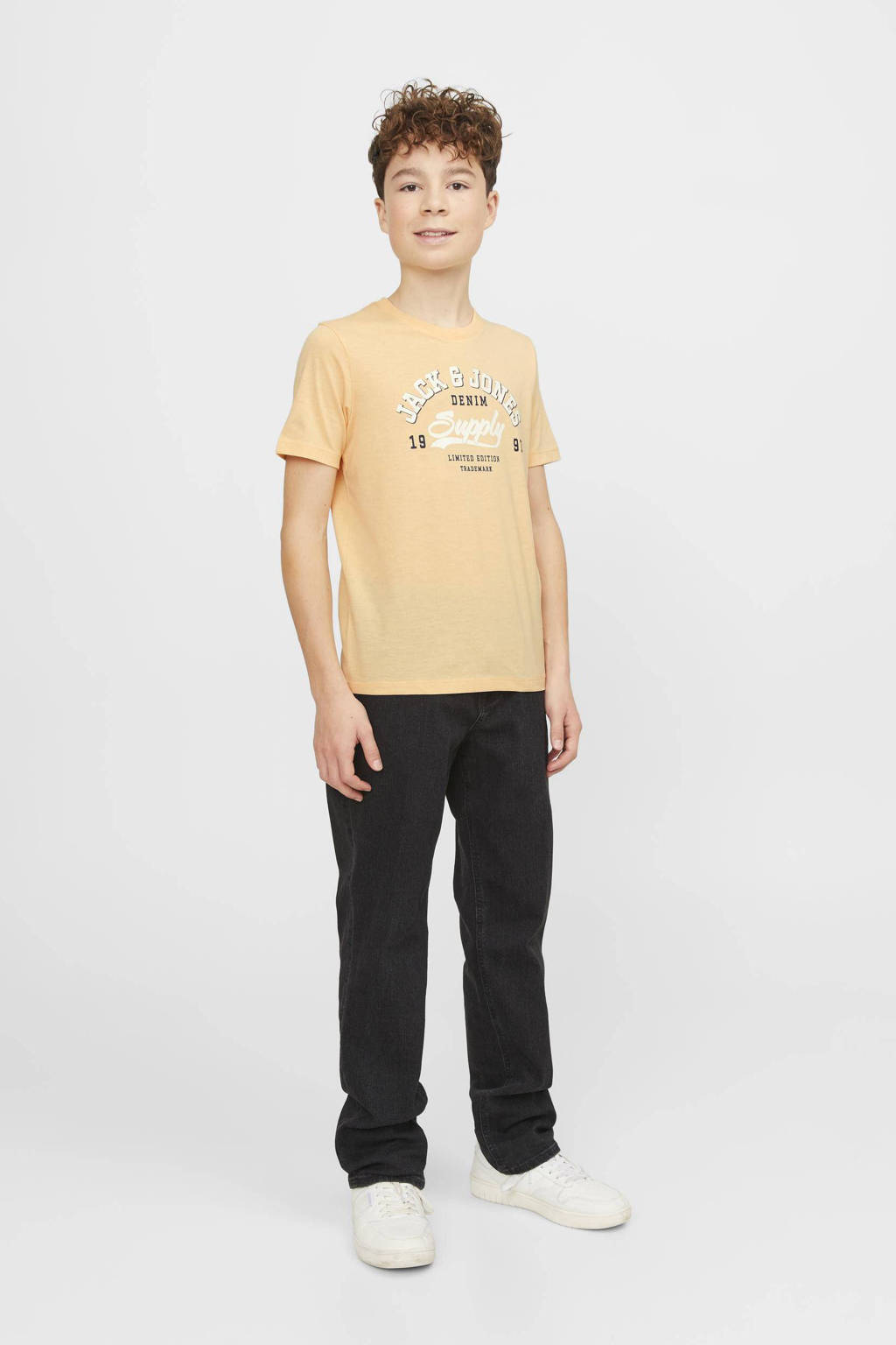 JACK & JONES T-shirt JJELOGOvan katoen lichtoranje