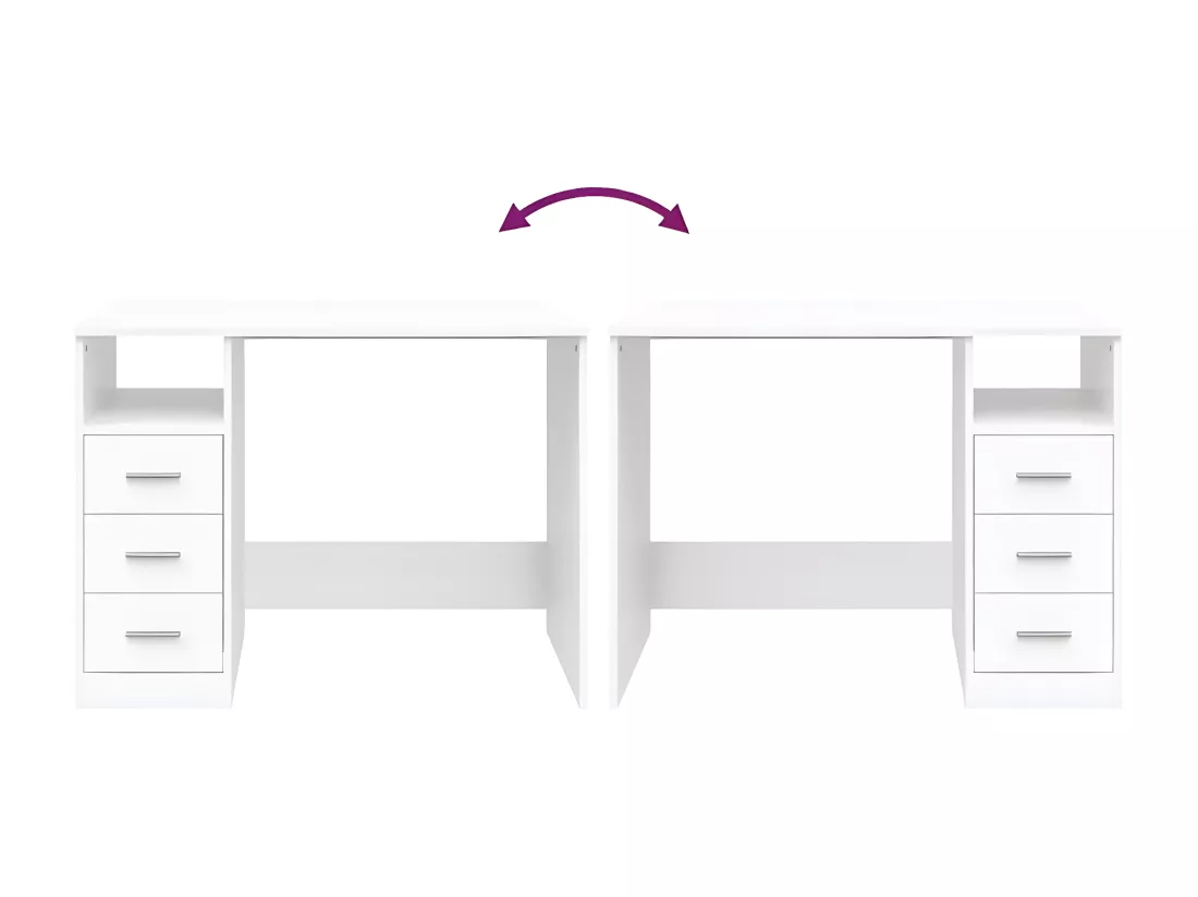 Bureau avec tiroirs Blanc 102x50x76 cm Bois d'ingénierie