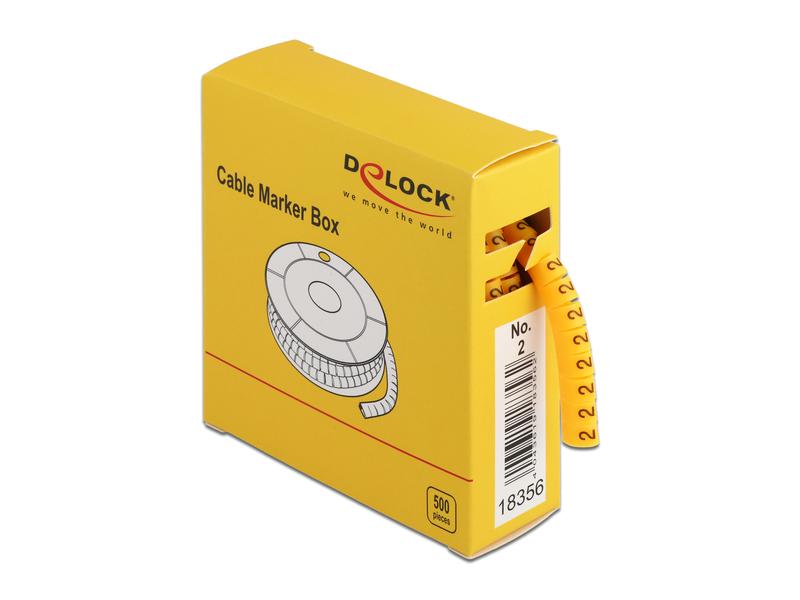 Delock Kabelkennzeichnung Nr.2. gelb, 500 Stück Delock Kabelmarker Box, Nr: 2, gelb, 500 Stück