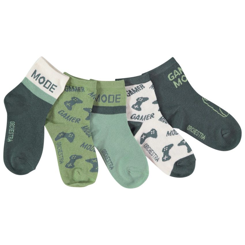 Lot de 5 paires de chaussettes imprimé gamer pour garçon - Vert
