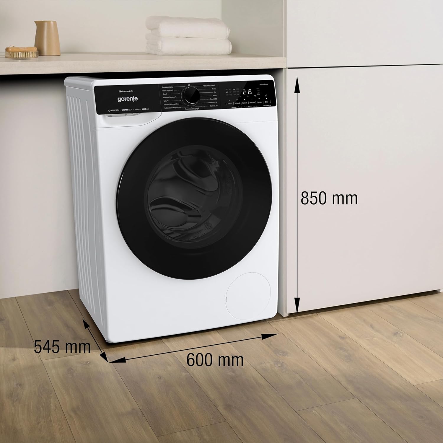Gorenje WPNA84A2TS Waschmaschine mit Dampffunktion/ConnectLife / 8Kg / 1400 U/min / 15 Programme/Totaler AquaStop/Wave Active Trommel/ExtraHygiene/PowerWash/Schnell Waschgang/EEK: A-20%