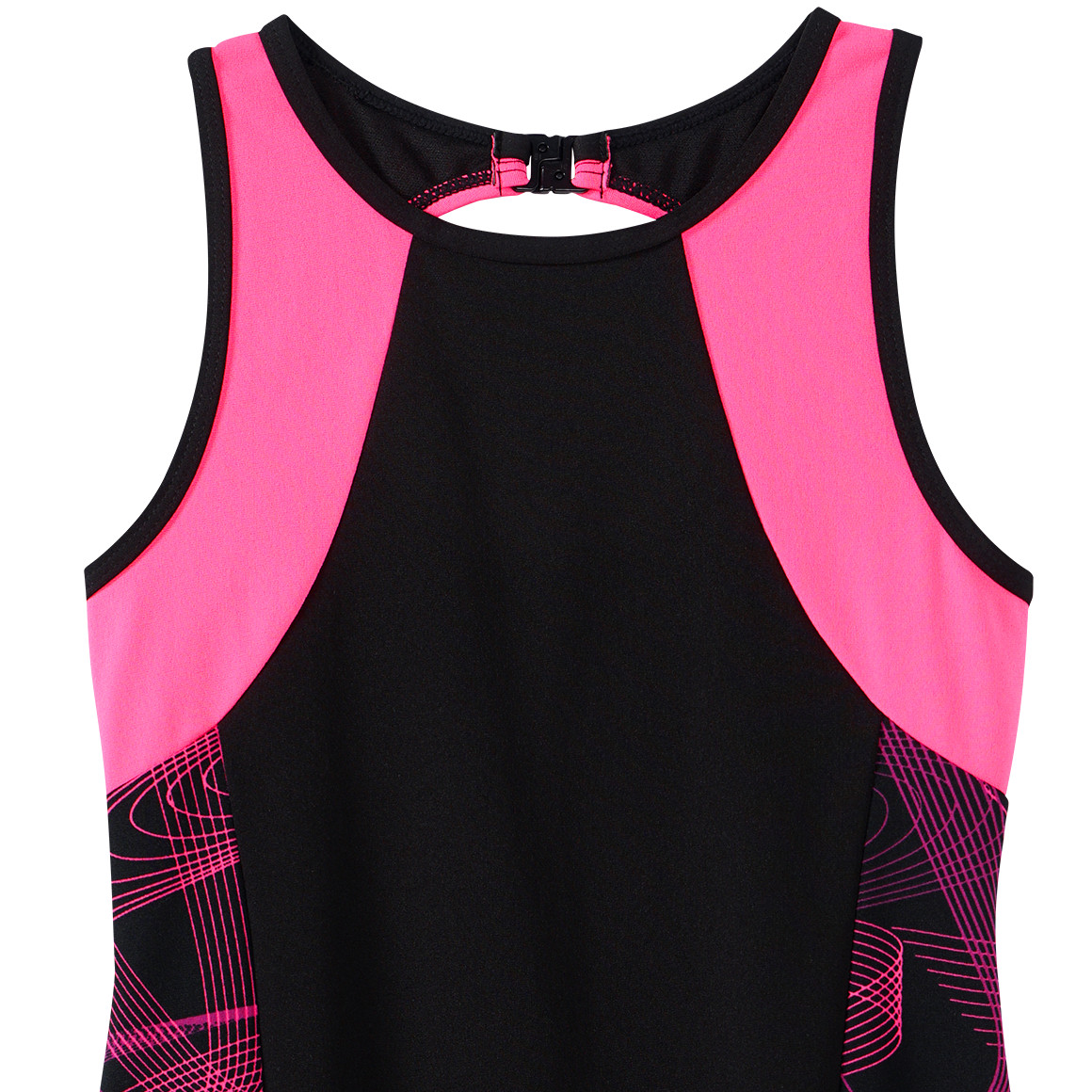 Yigga Mädchen Badeanzug mit farbigen Einsätzen schwarz / pink / lila