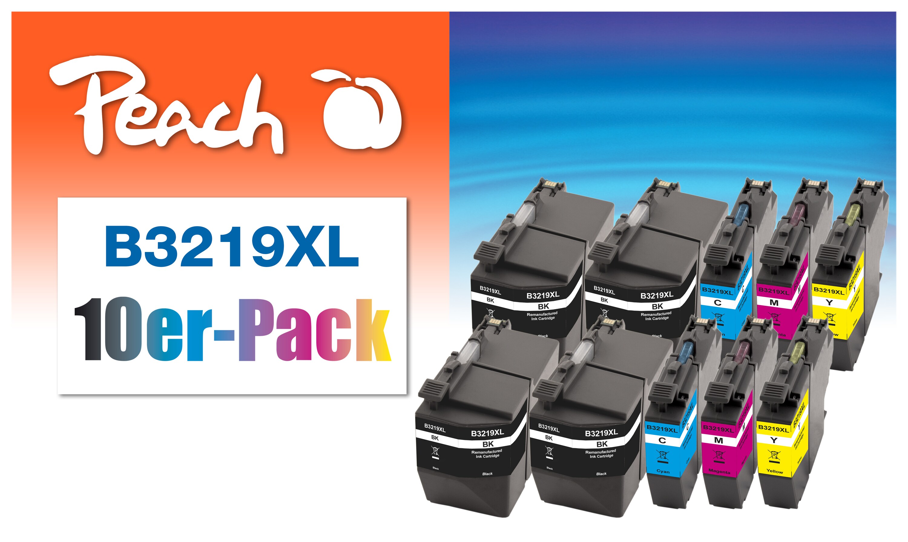 Peach B3219 XL 10 Druckerpatronen XL (4*bk, 2*c/2*m/2*y) ersetzt Brother LC-3219XL für z.B. Brother MFCJ 5730 DW, Brother MFCJ 5330 DW (wiederaufbereitet)