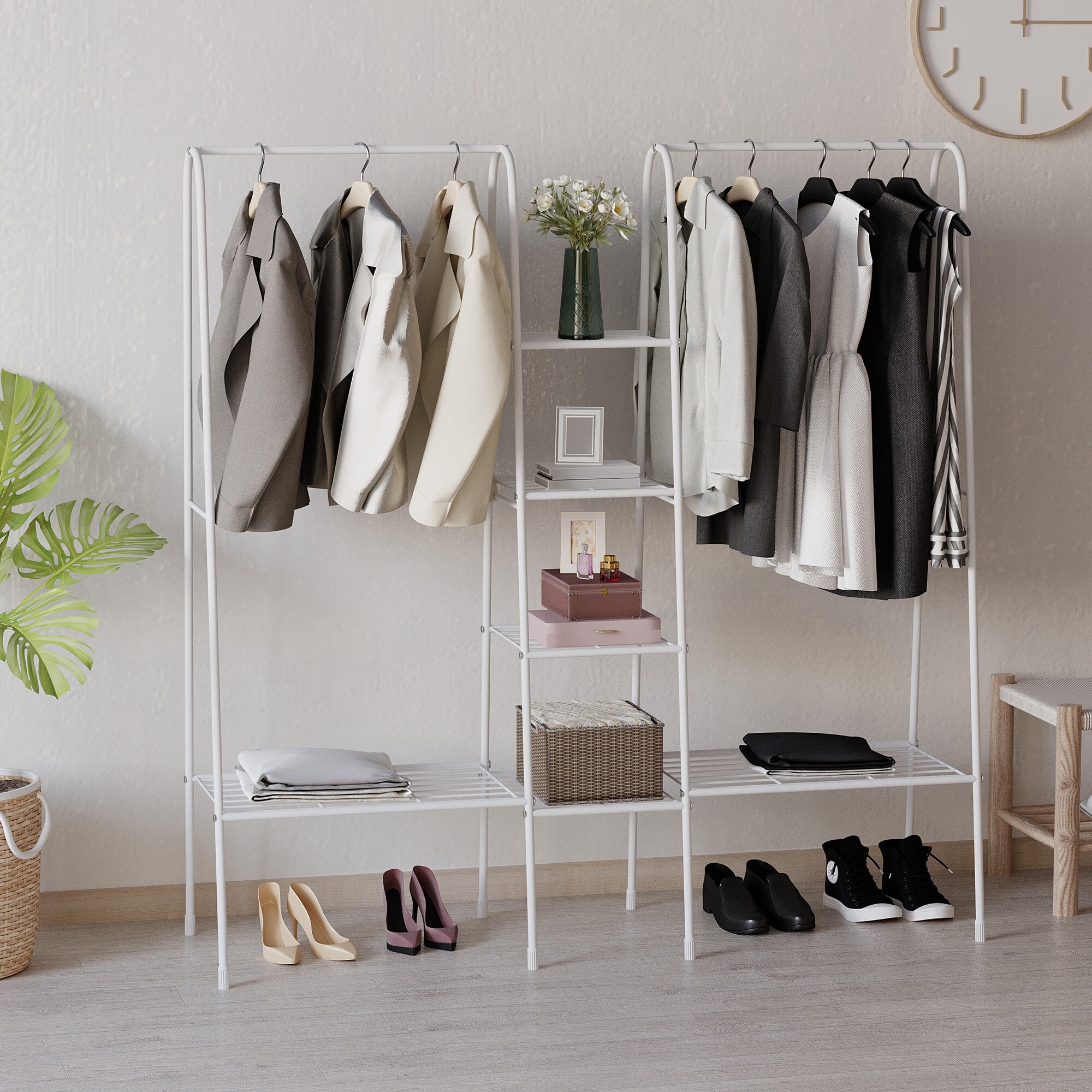 HOMCOM Kleiderständer mit 6 Regale weiß 176 x 47 x 177 cm (BxTxH)