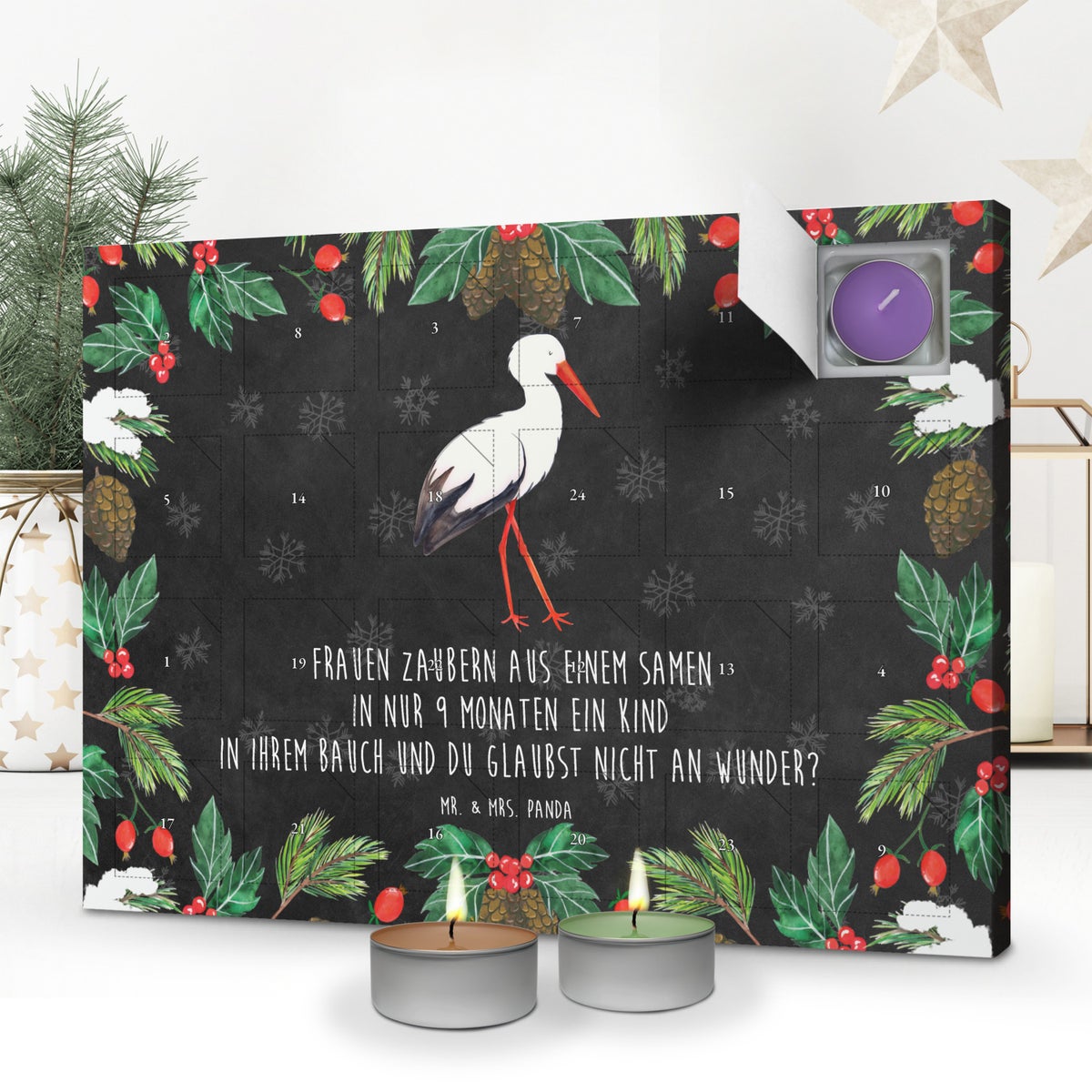 Mr. & Mrs. Panda Geurkaars Adventskalender Ooievaar - Zwart