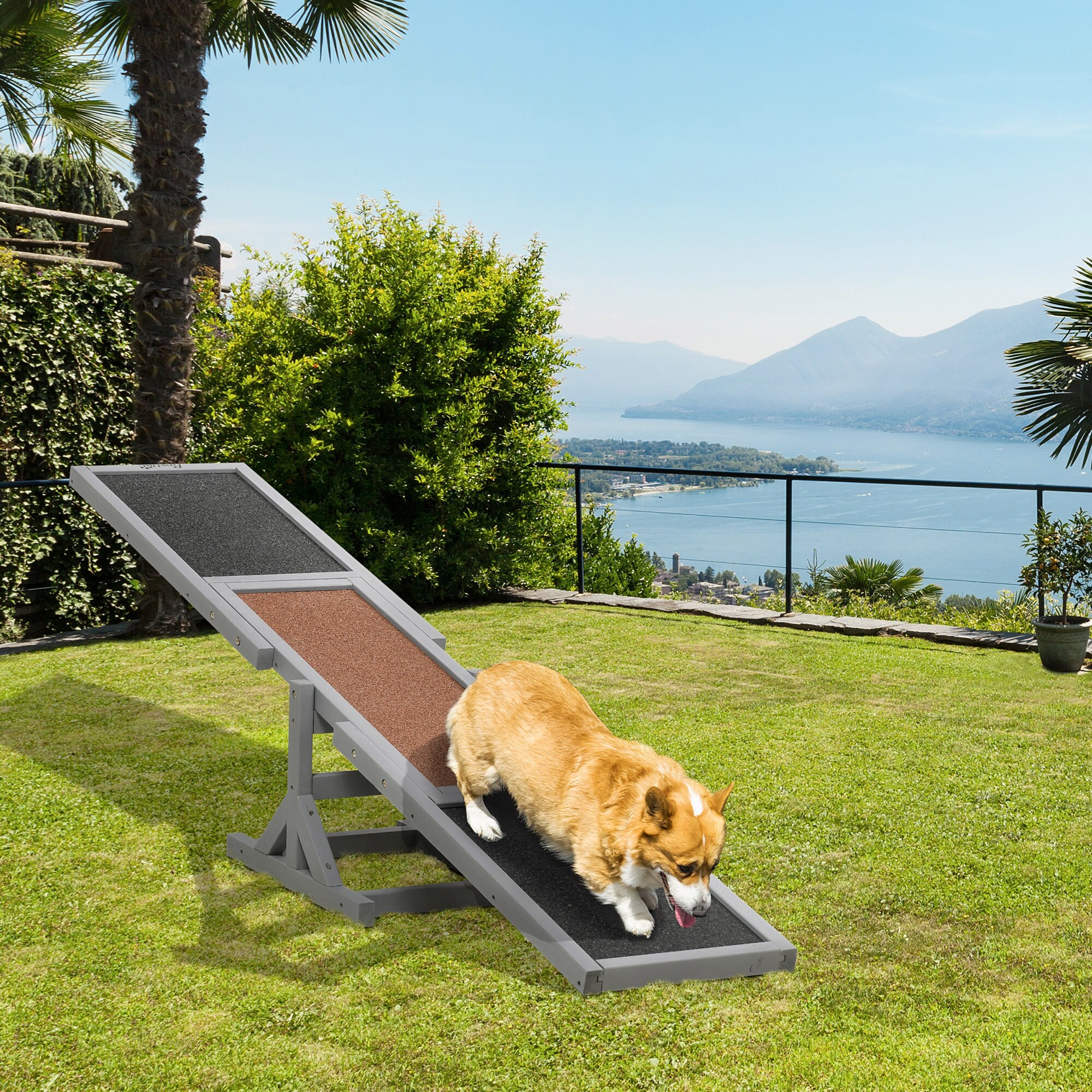 PawHut Hundewippe mit Anti-Rutsch Belag grau 180L x 30B x 30H cm