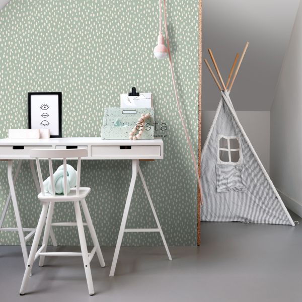 Estahome Stippen Behang - Mintgroen / Wit