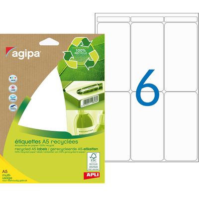 Apli Agipa - Etui A5 - 84 Étiquettes 100% recyclées blanches multi-usages - 97 x 46 mm - coins arrondis - réf 101250