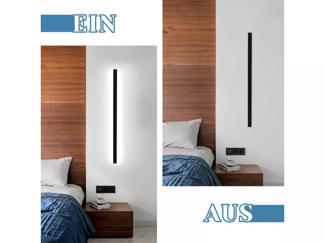 NETTLIFE Ensemble de 2 appliques muralesd'intérieur noir 100 CM éclairage mural moderne couloir 32 W