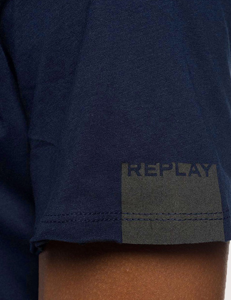 REPLAY T-SHIRT COL V COTON STEEL BLUE