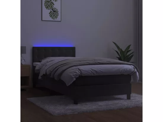 Sommier tapissier et matelas et LED Gris foncé 90x190cm Velours