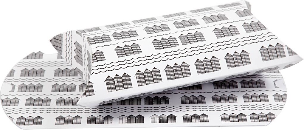 Gaveæske - Badehus - Str. 18X15X6 CM - 300 G - Sort - Hvid - 3 Stk