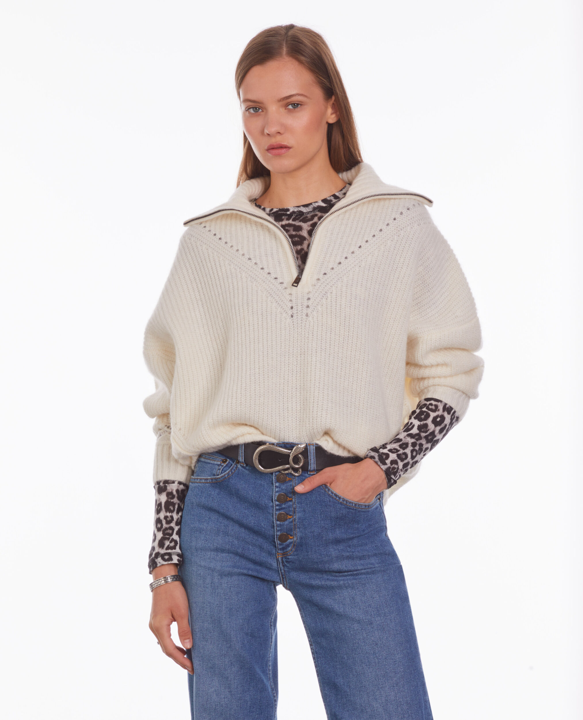 Pull écru en laine mélangée