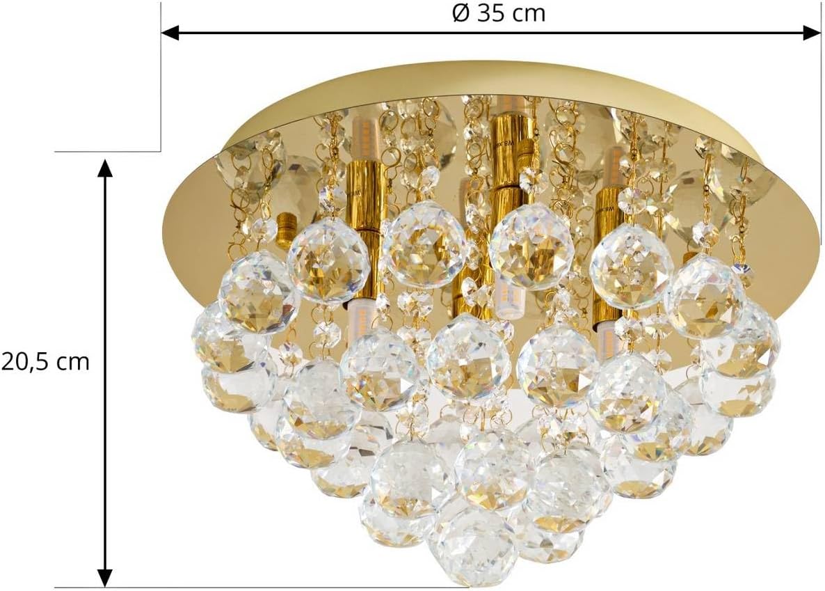 Lindby Kristall Deckenlampe goldfarben Ø 35 cm, Kronleuchter Deckenleuchte 4x G9 ohne Leuchtmittel Wohnzimmerlampe Schlafzimmerlampe Esszimmerlampe
