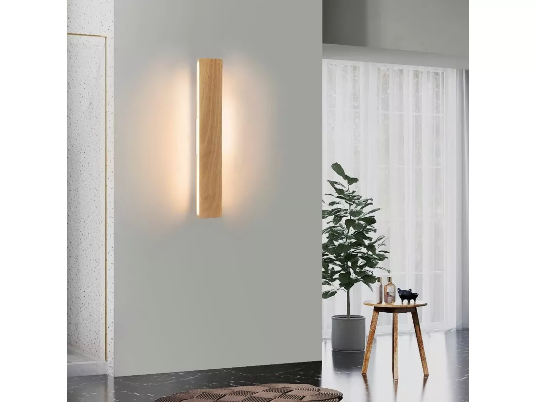 NETTLIFE LED Applique murale intérieure : 52CM Bois Moderne Lampe de couloir Up et Down Design 17W Lampe de cage d'escalier 3000K Blanc chaud