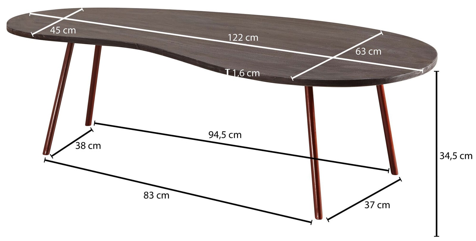 Couchtisch 122 x 63 cm grau