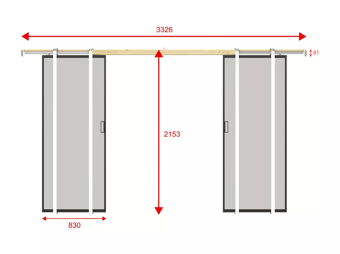 Porte coulissante double avec système à galandage - aluminium et verre trempé dépoli - 2 x H205 x L83 cm - LINCI II