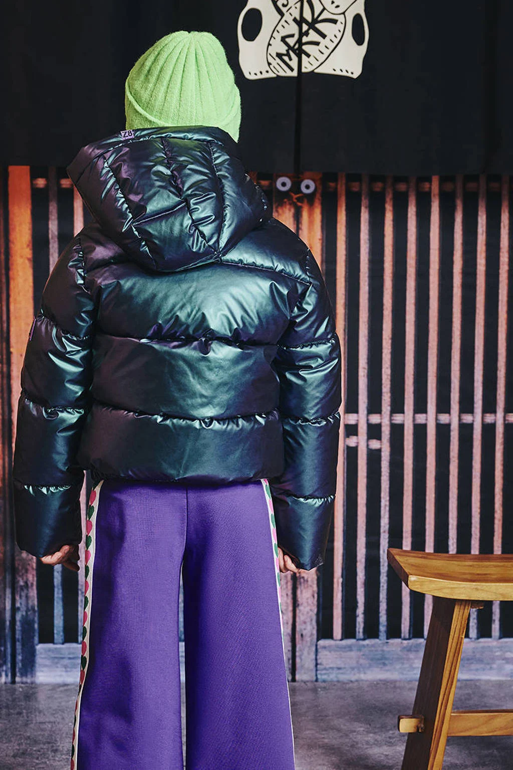 Z8 kids gewatteerde winterjas Melita metallic look groen/paars