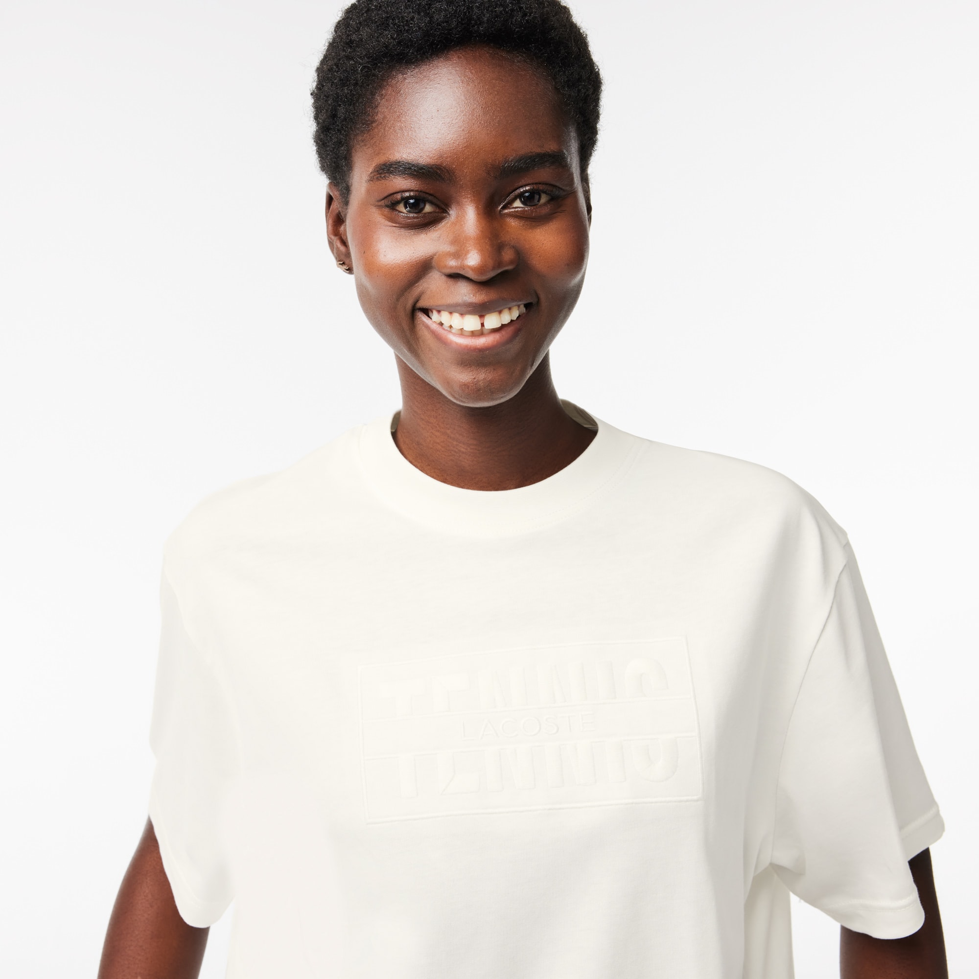 T-shirt oversize en coton broderie Tennis T-Shirts - Blanc - Lacoste - Femme