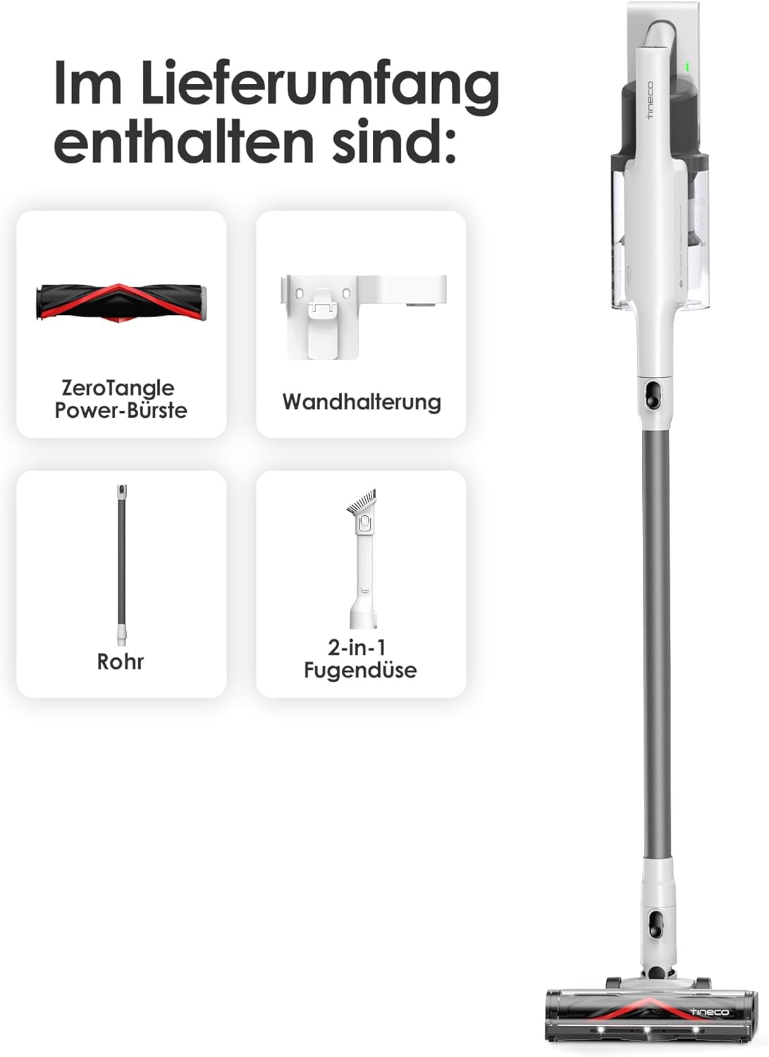 Tineco A30S Akku Staubsauger, Kabelloser Stabstaubsauger 160W 20000pa 60 Min Laufzeit, Handstaubsauger mit 1L Staubbehälter ZeroTangle Bürste für Tierhaare, Akkustaubsauger für Hartböden
