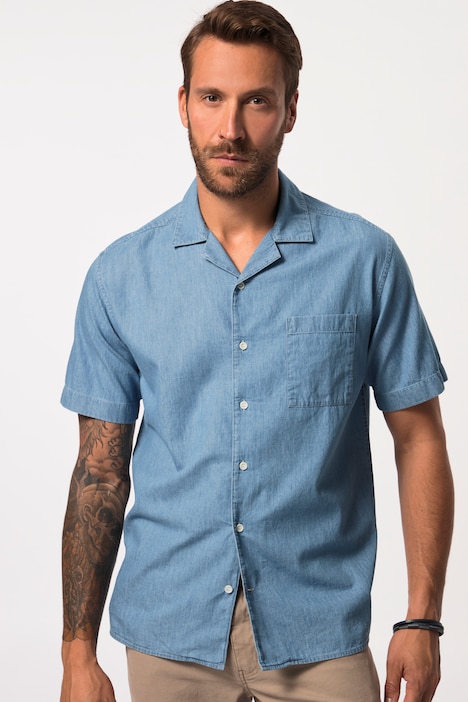 Hemd, Halbarm, Jeans-Look, Cuba-Kragen, Cuba-Fit, bis 8 XL