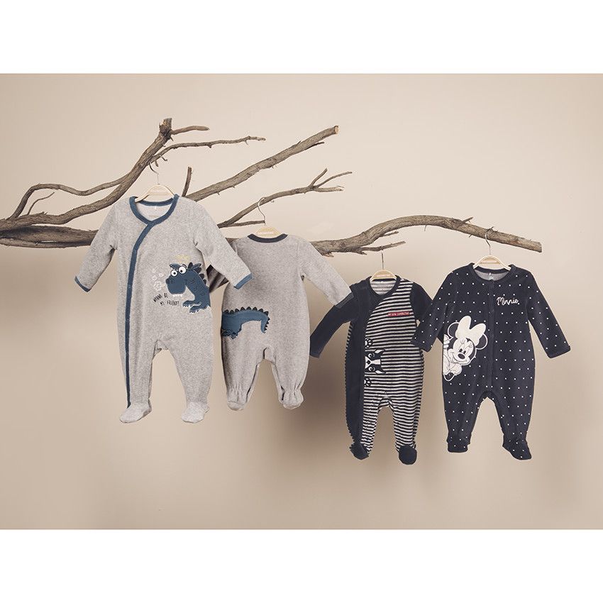 Dors-bien en velours broderie dragon pour bébé garçon - Gris chiné