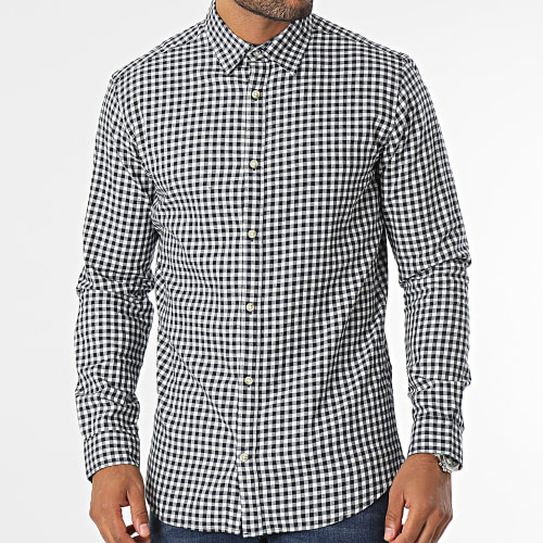 Chemise Manches Longues A Carreaux Jeff Check Blanc Bleu Marine