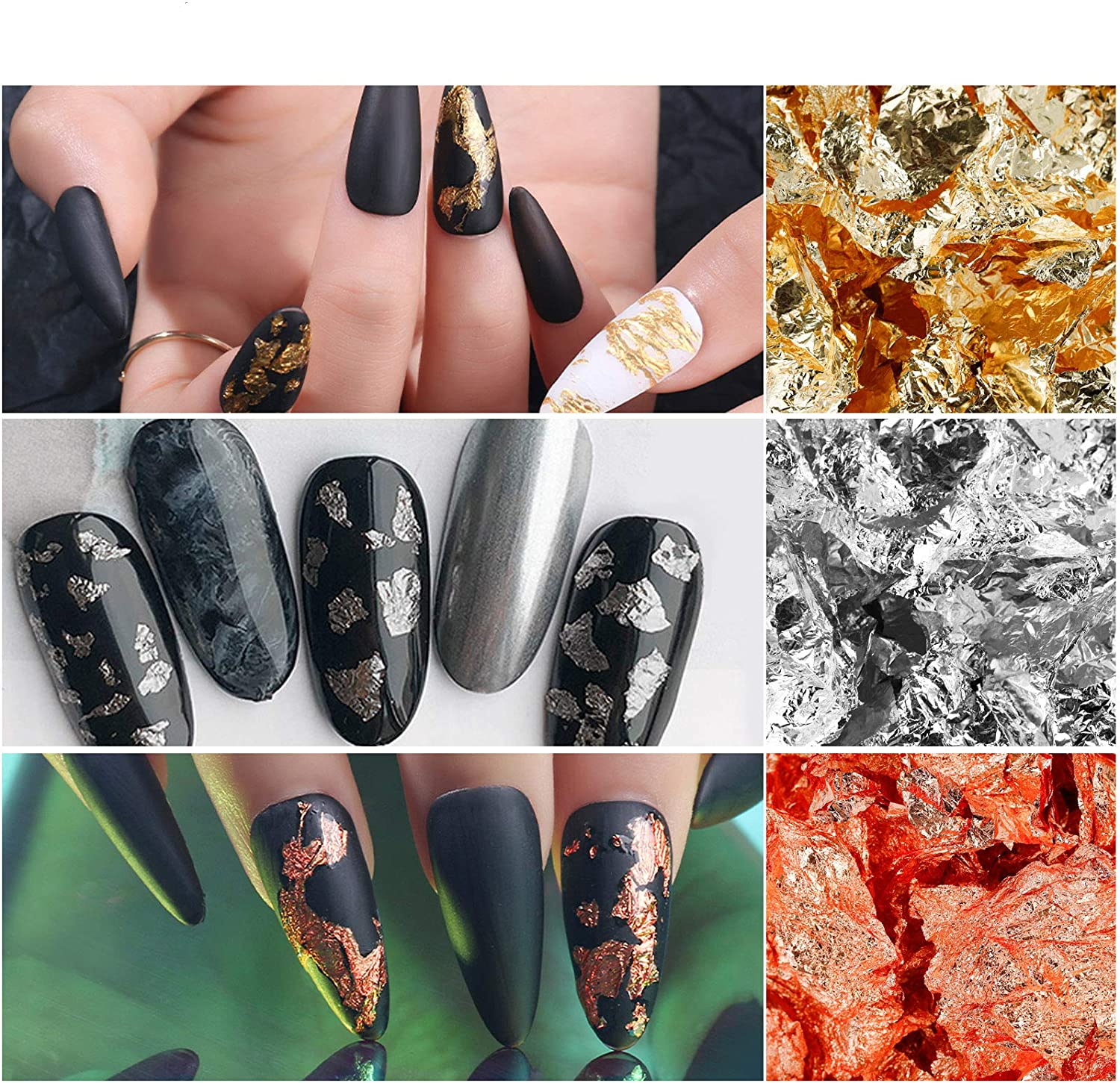 (3er Set) Nail Art Gel Nägel UV Glitzer Flocken Foil Flakes für die Maniküre - Gold / Silber / Roségold