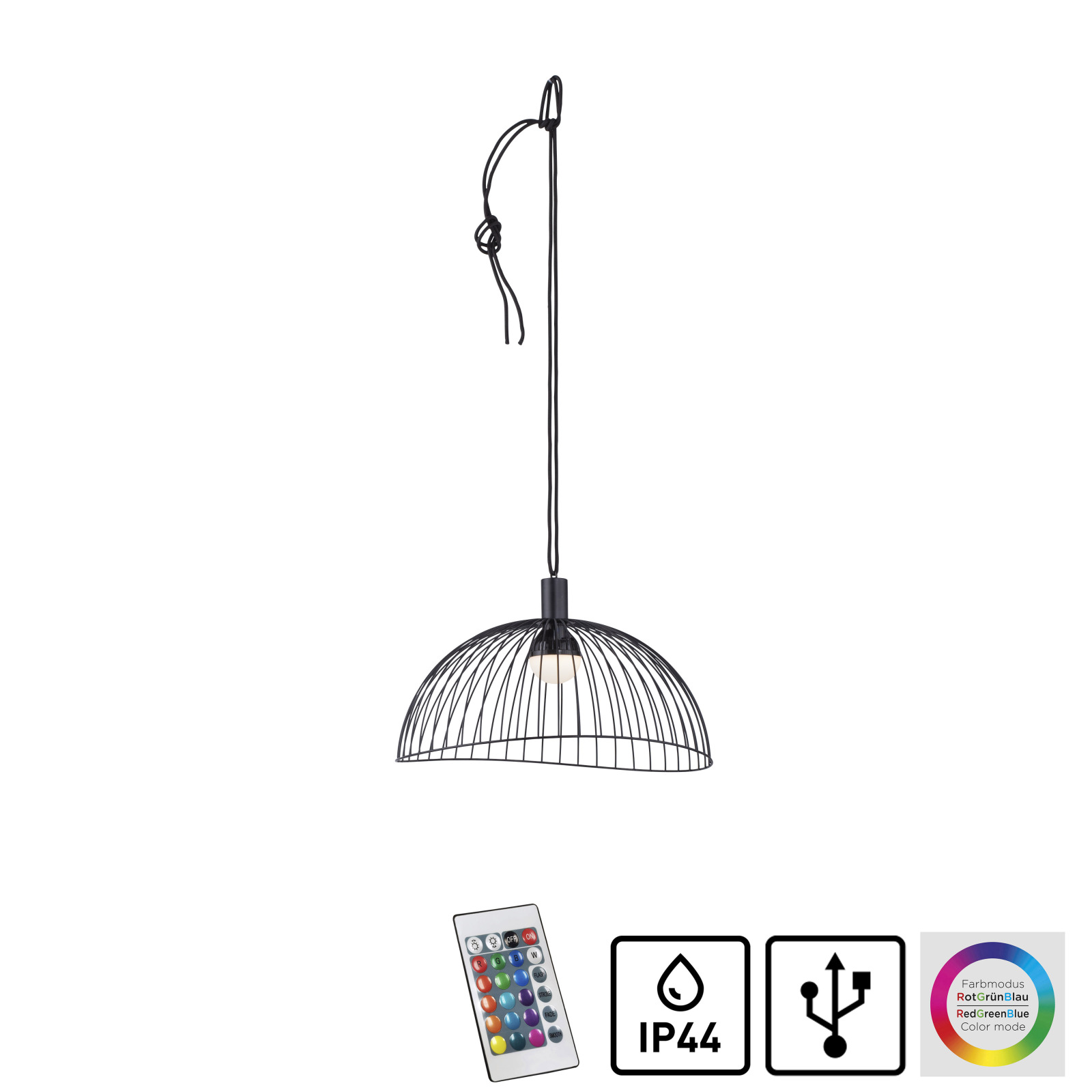 LED-Outdoor-Pendelleuchte - schwarz - dimmbar - RGB