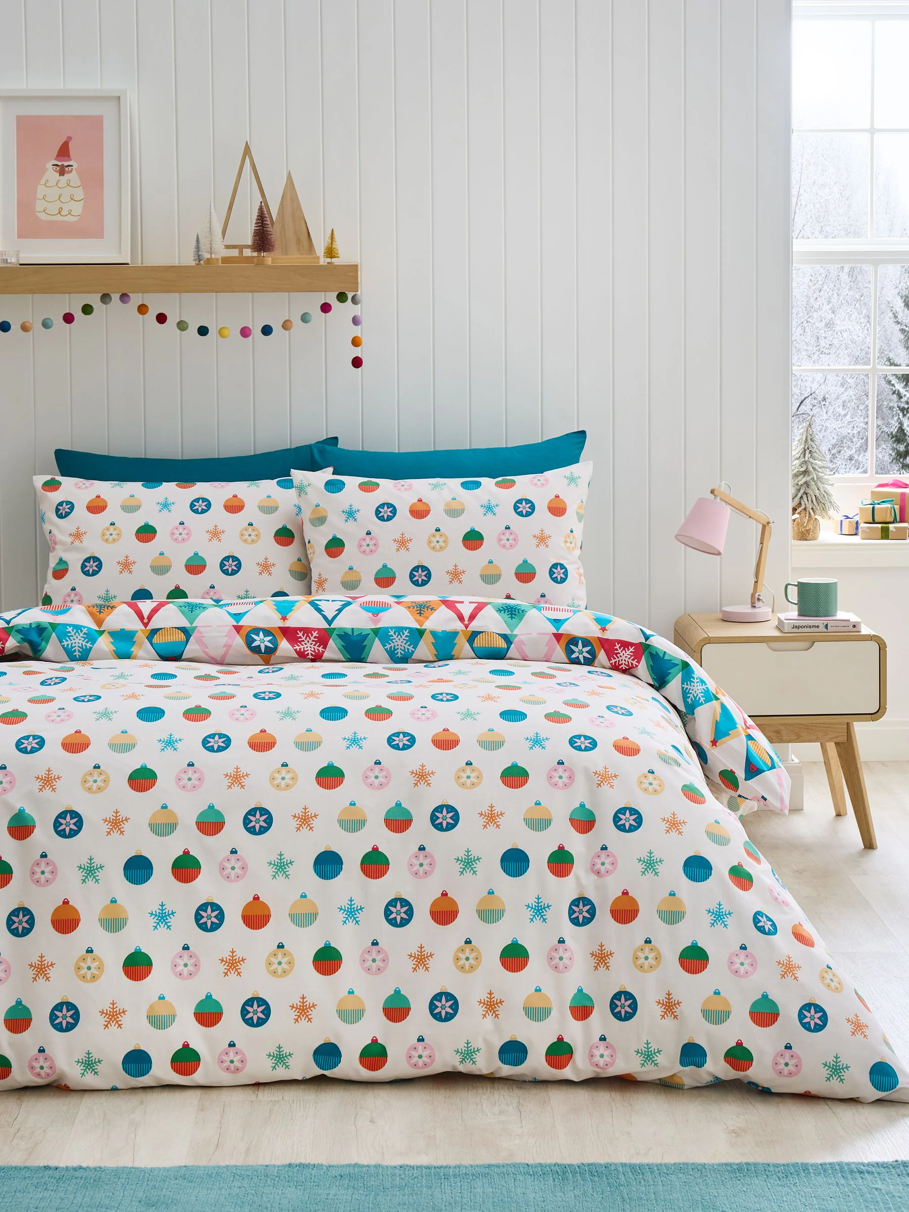 Catherine Lansfield Kerstmis Geo Brights omkeerbare dekbedovertrekset