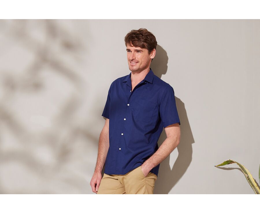 Chemise manches courtes coton lin Navy - CAYLE MC