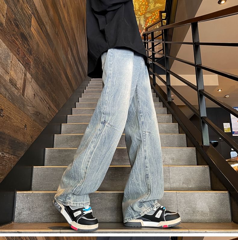 Antaeus - Mid Rise Washed Straight Leg Jeans