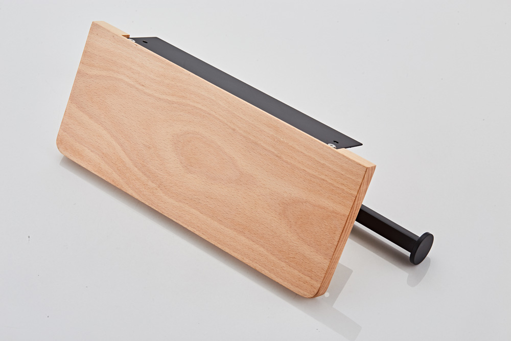 Saniclear Lumber dubbele toilet rolhouder met plank mat zwart walnoothout