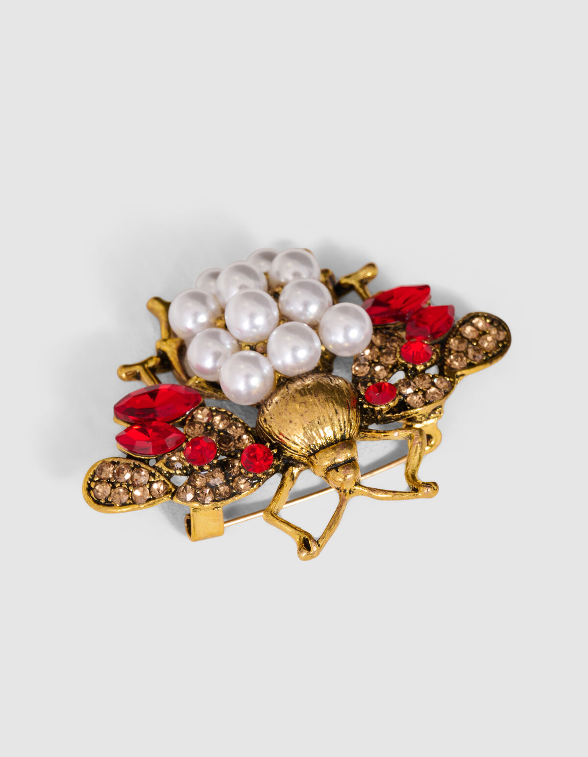 Parel Fly Broche Rood/Goud