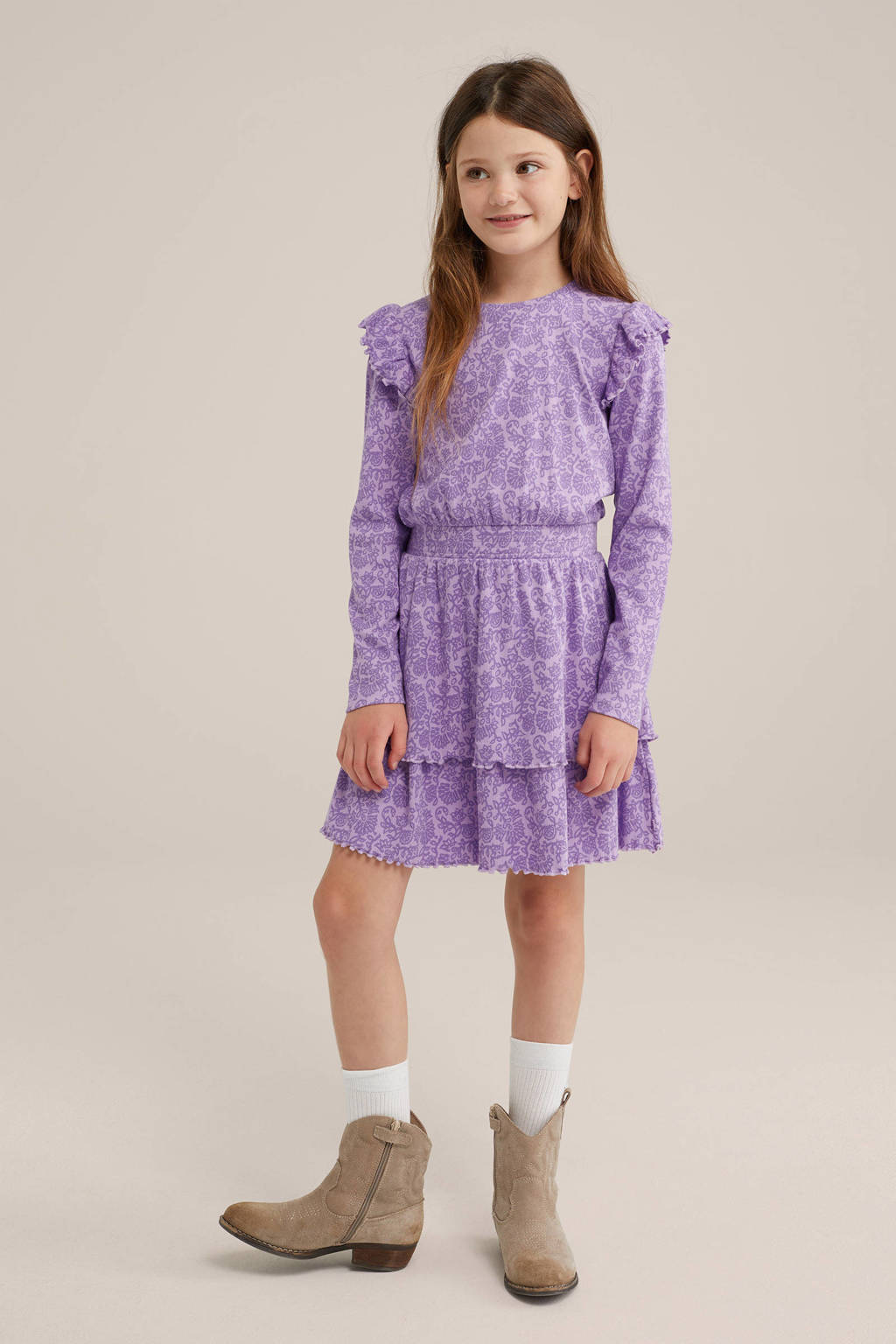 WE Fashion jurk met all over print lila/paars