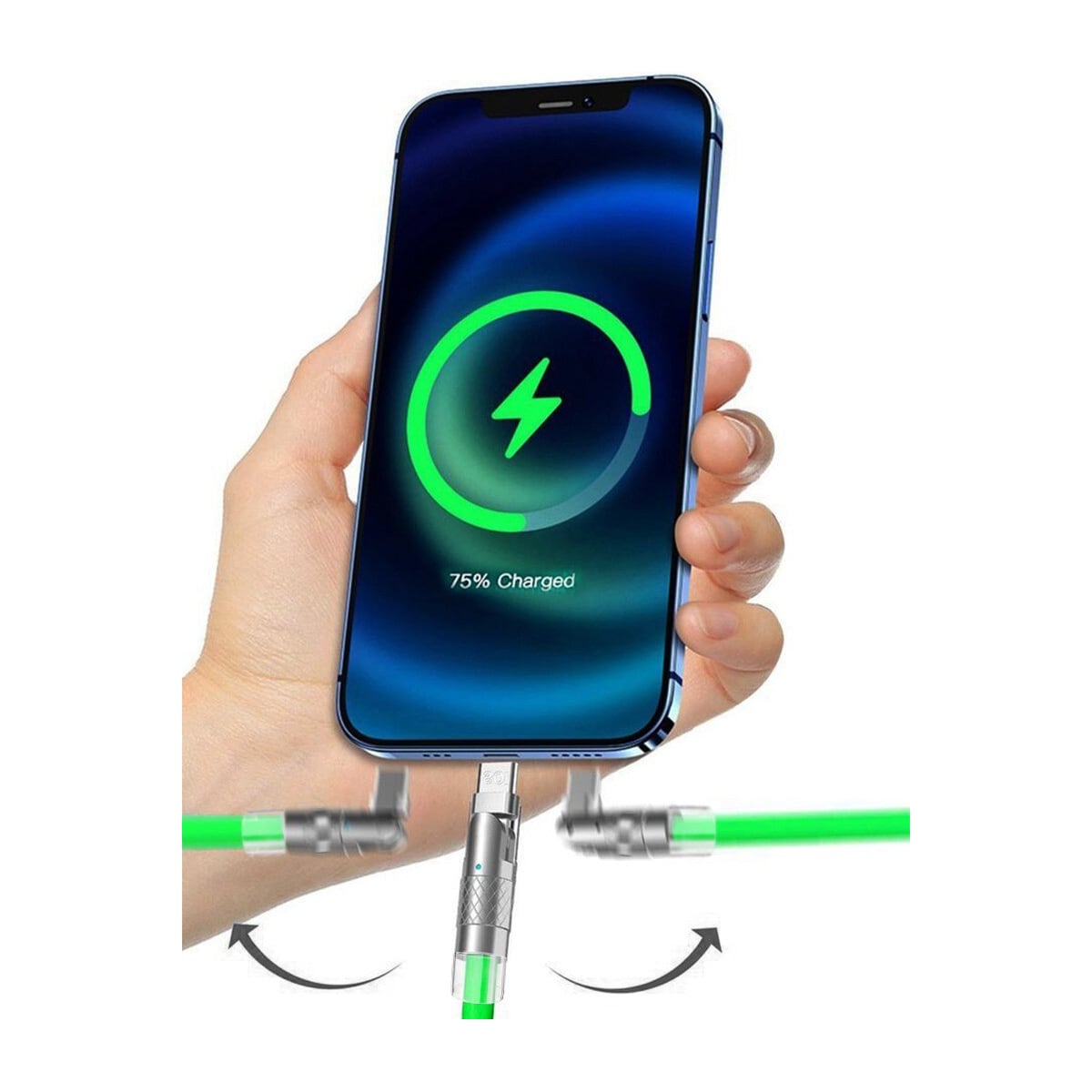 120W flytende silikon 90° rotasjon hurtigladekabel med USB-mikroport 1,2 m Grønn
