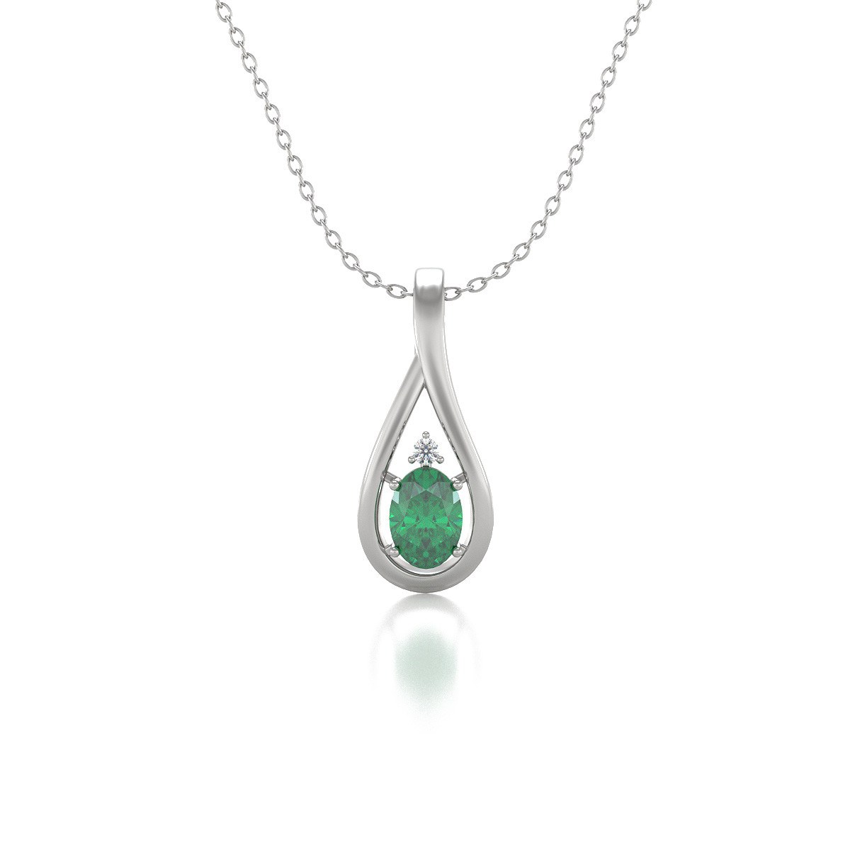Collier Or Blanc Pendentif Emeraude & Diamant - Cadeau Fête des Mères | Aden