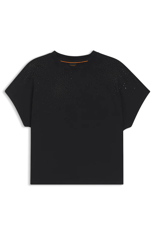 BOSS ORANGE T-Shirt »Emason Hotfix Premium Damenmode«, Oversized Fit mit Rundhals, Glitzer-Applikation