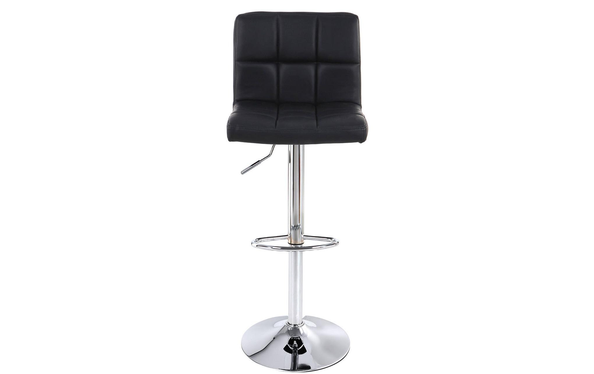 Barhocker höhenverstellbar, Kunstleder, Schwarz, 2er Set<br>Barstuhl mit Steppung