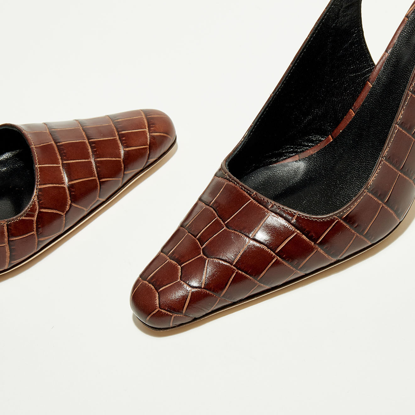 By Far Slingbacks en Cuir croco Diana marron foncé - Talon 7 cm