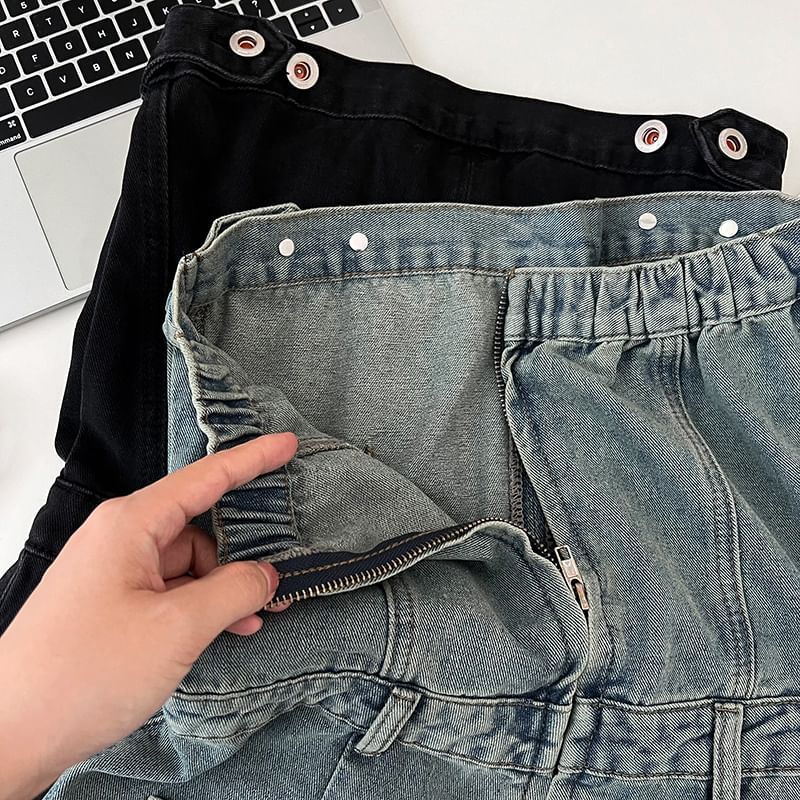 Babique - Strapless denim romper met wijde pijpen