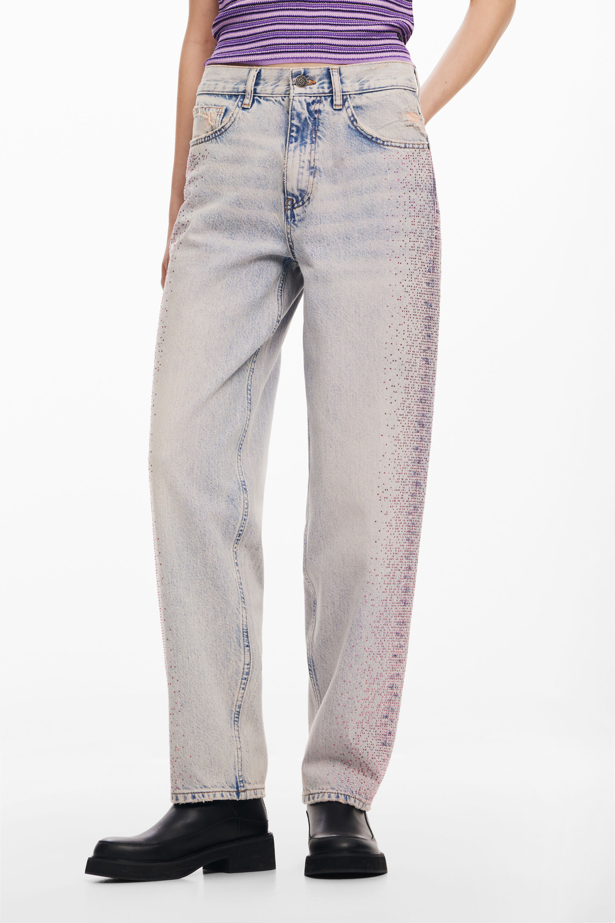 Calça jeans reta brilhante