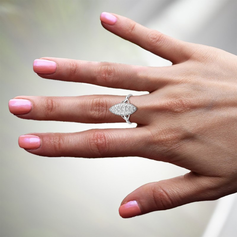 Bague femme - Marquise - Oxyde de zirconium - Argent 925